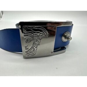 Versace Collection Mens Royal Blue Leather Medusa Buckle Belt Size‎ 46 115/130